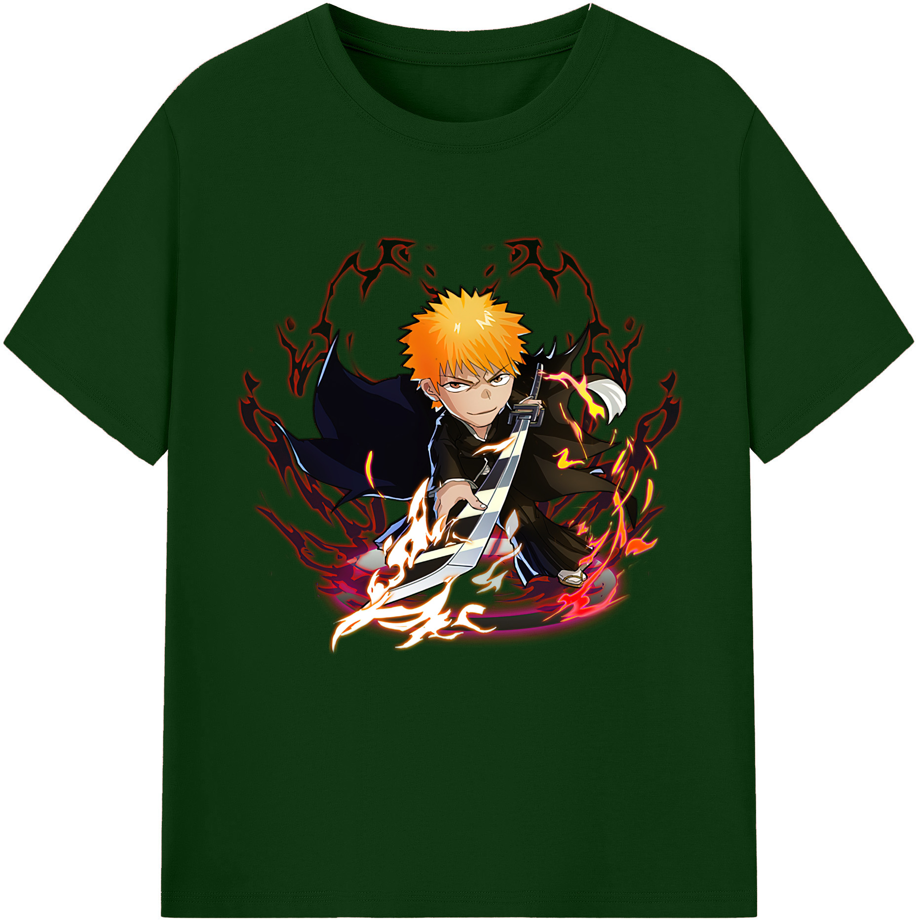 （画像用） ブリーチ 黒崎一護（くろさき いちご）BLEACH Kurosaki Ichigo 綿100％半袖Tシャツ（フロントプリント）